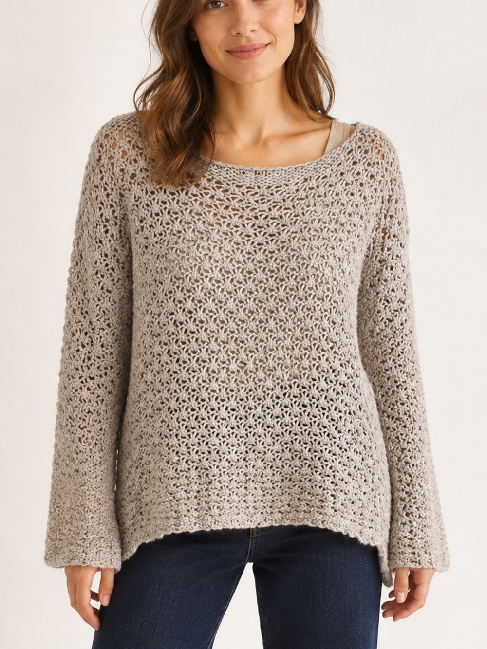 Beretti Made in Italy Gold Metallic Open Knit Wool Alpaca Sweater L